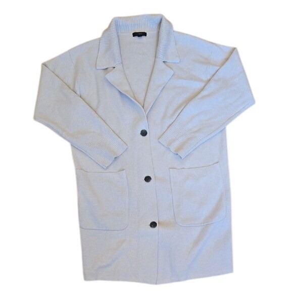 J.‎ Crew Oversized Long Cardigan Light Gray Merino Wool Blend Old Money Medium - Picture 2 of 5